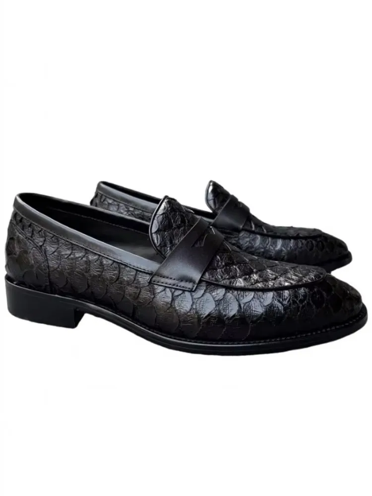 New Mens Real Snake Skin Loafers Slip On Business Work Formal Shoes Spring Fashion Groom Genuine Leather Wedding Dress Shoes
