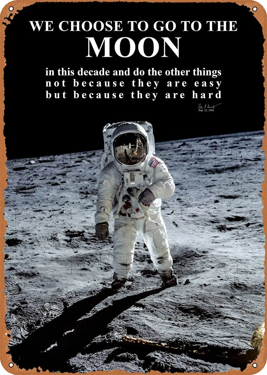 أبولو 11 القمر الهبوط JFK معدن القصدير تسجيل الرجعية جدار ديكور خمر الفن طباعة المشارك هدية عظيمة لمحبي الفضاء