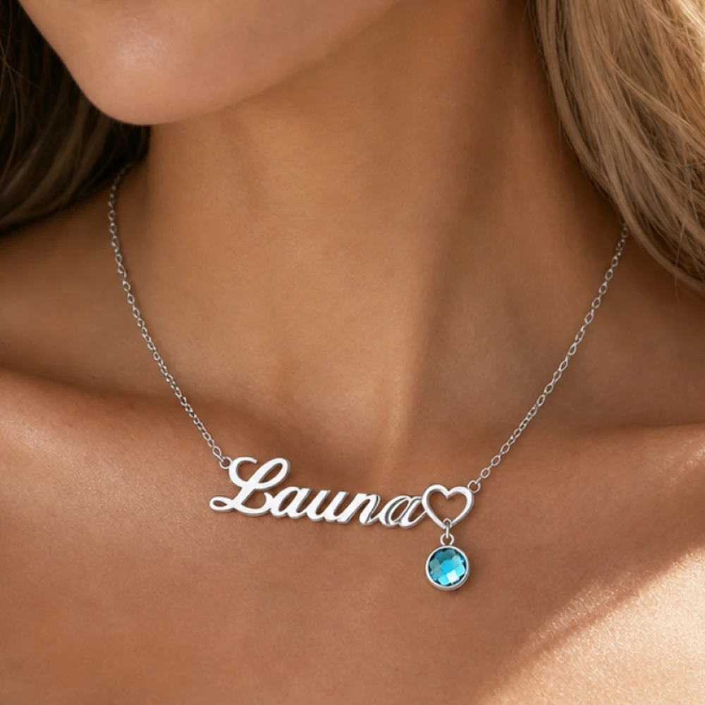 Personalized Name Birthstone Necklace Custom Name Choker Stainless Steel Necklaces For Women Man Customized Jewelry Couple Gift view 2