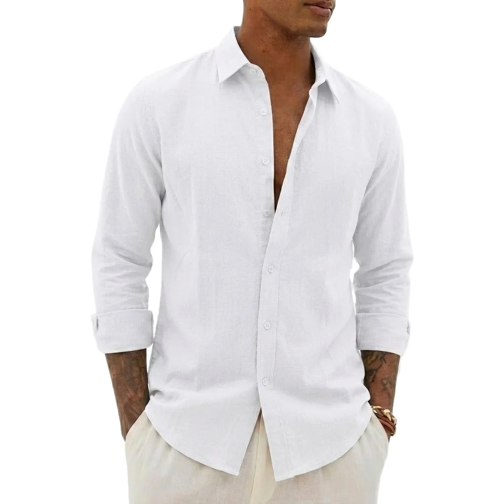 Elegant Casual Shirts Men Lightweight Long Sleeve Henley Cotton Shirts for Beach Linen Shirts Hawaiian Breathable Collar Tops