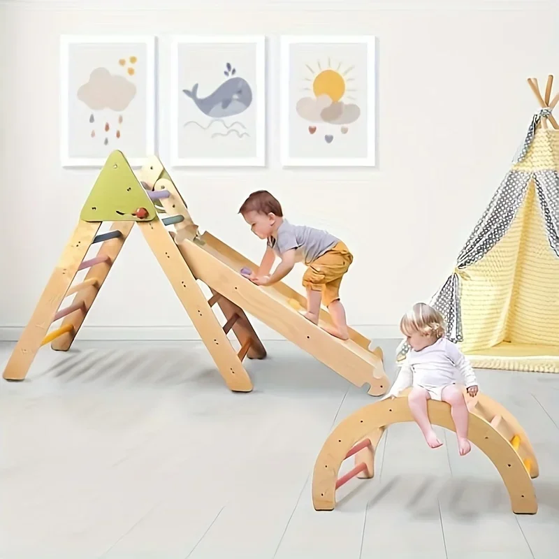 5in1 Toddler Climbing Toys, Wooden Foldable Climbing Toys For Toddlers 1-3 Inside, 3 Piece Baby Climbing Gym Indoor Playground