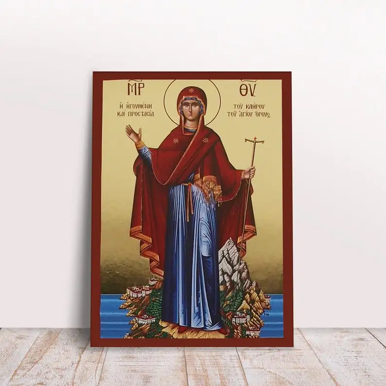 Virgin Mary Seven Swords Our Lady Of Sorrows The Protector Of Mt Athos Greek Orthodox Icon Canvas Wall Art For Home Decor