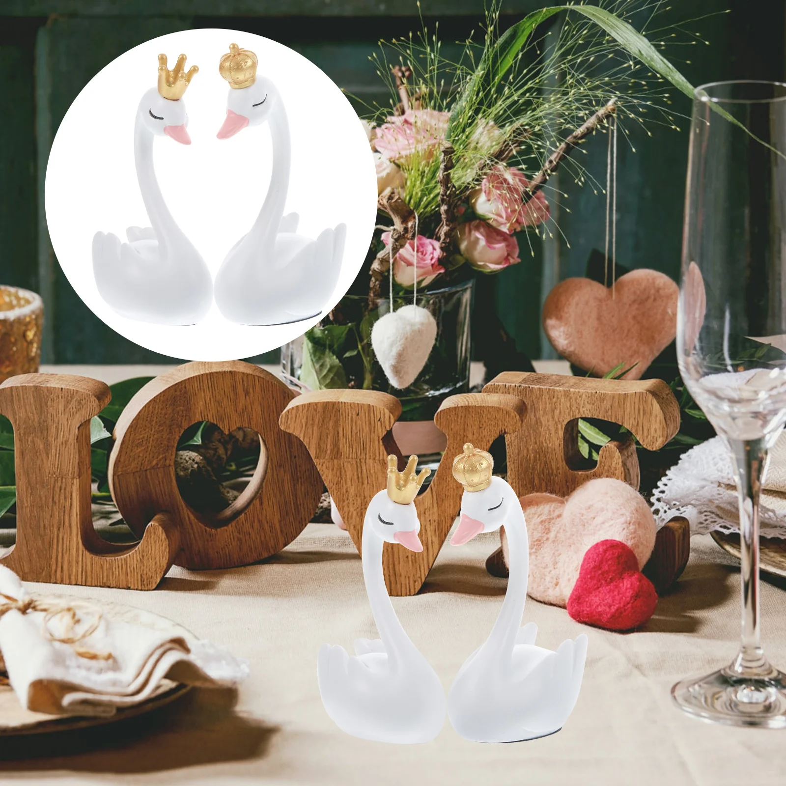 

1Set Swan Statue Decor Resin Desktop Home Office Wedding Gift Exquisite Craft Ornament for Indoor Outdoor Use Swan Figurine