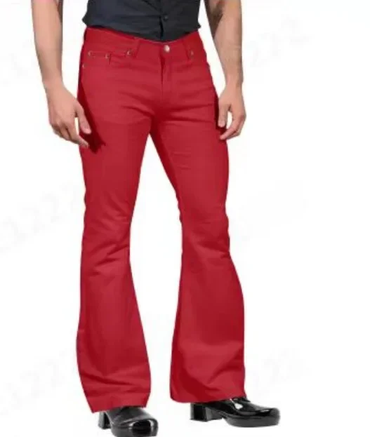 Men's Casual Vintage Bell-bottom Pants Fashionable Male Straight Leg Pants Loose Fit High Waist Elastic