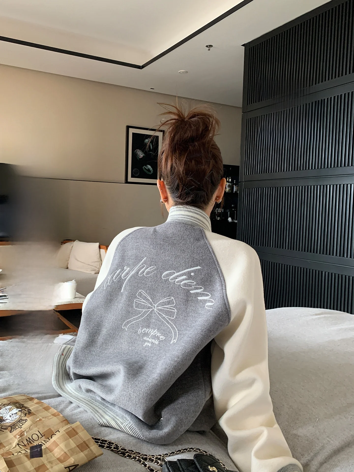 

LIONE ey Return Student Girl's Cotton Blend Color Blo Baseball Jaet Woolen Coat Street Sle Loose Fit Long Sve