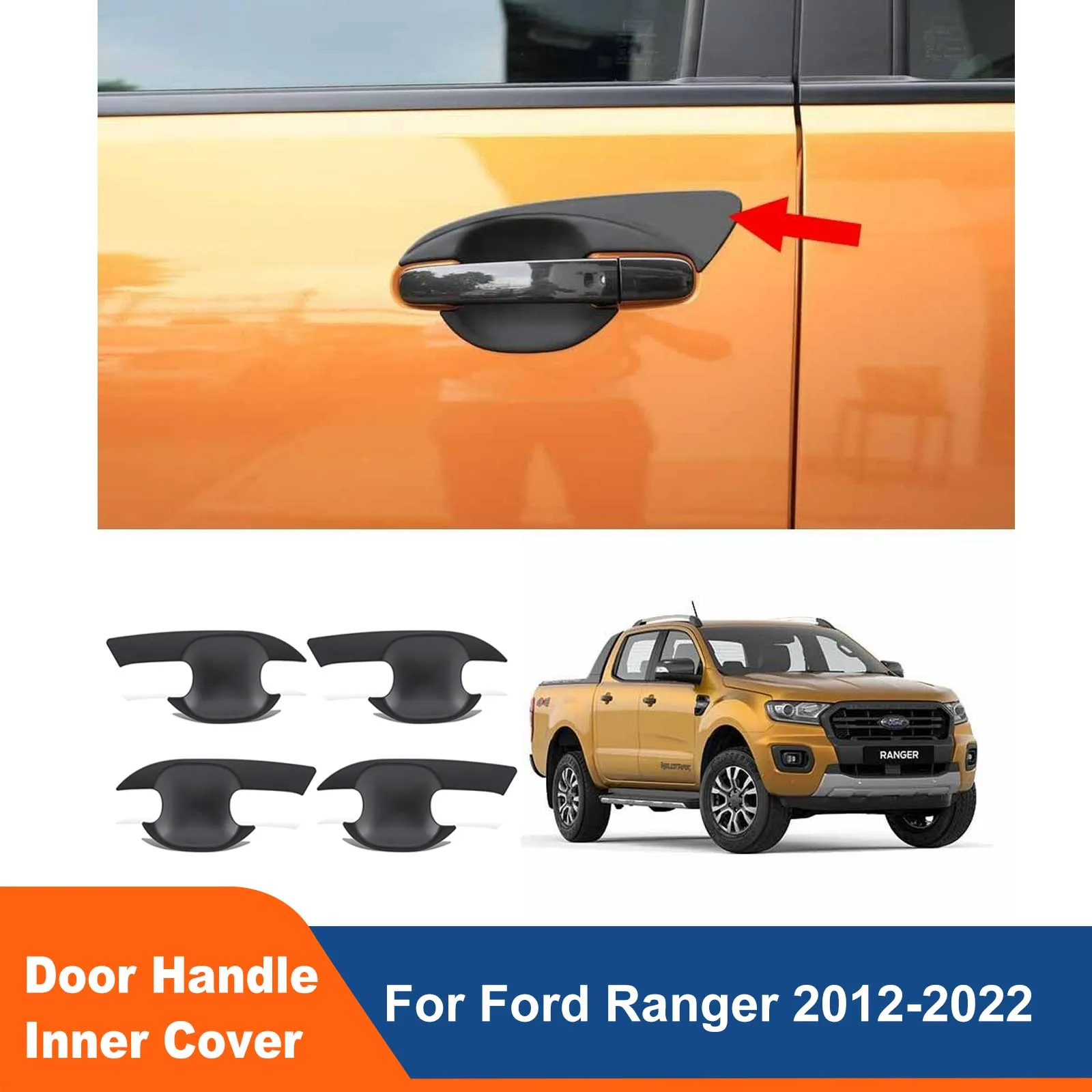 

Door Handle Bowl Insert Scratch Cover Matte Black For Ford Ranger 2012-2022 T6 T7 T8 Wildtrak XLT XLS XL LIMITED SPORT