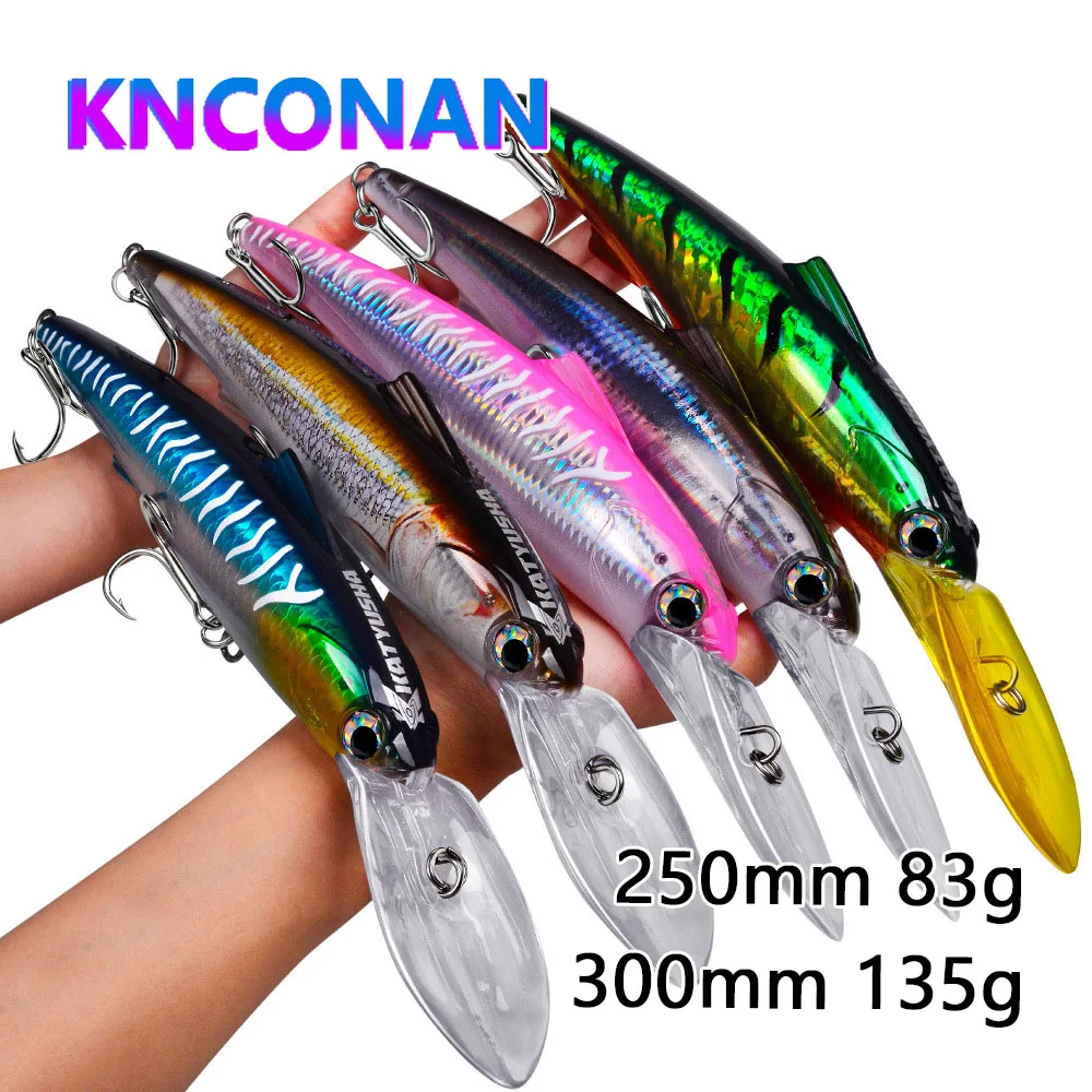 300mm 135g Sinking Trolling Slim Minnow Fishing Lure Wobbler Long Casting Swimbait for Saltwater Seabass 3D Artificial Hard Bait