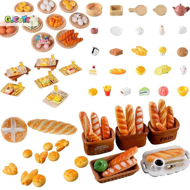 Dollhouse Simulation Mini Toast Bread Coffee Egg Miniature Breakfast Food Play Resin Model DIY Kitchen Scene Decor Accessories