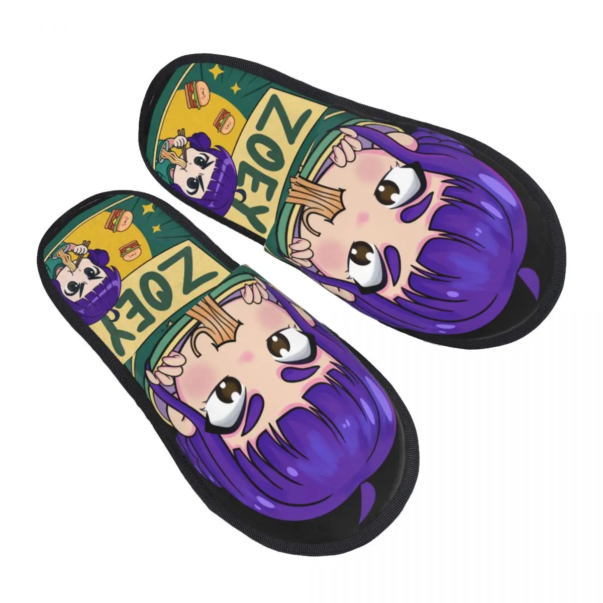 

Женские домашние тапочки с принтом K Pop Demon Hunters Huntrix Zoey Ramyeon, мягкие теплые пушистые тапочки из пены с эффектом памяти, домашняя уличная обувь