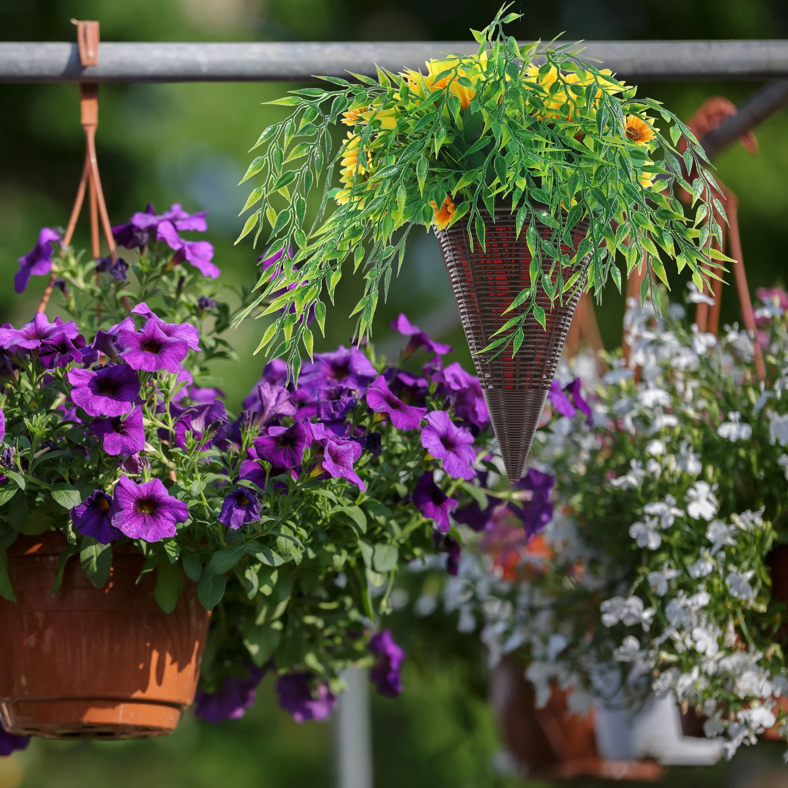 

Artificial Hanging Basket Flowers Simulation Rose Vine Plastic Realistic Indoor Outdoor Decor Flower Basket Pendant for Spring