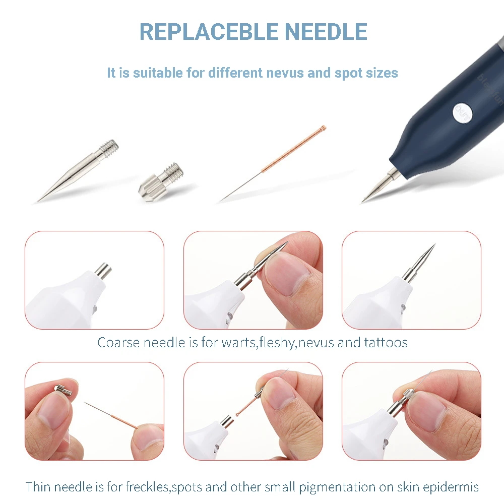 Micro Needle Removal Pen Skin Spot Mole Plasma Point Tattoo Machine Remove Wart Flesh Nevus Freckle Thin/Thick Needles