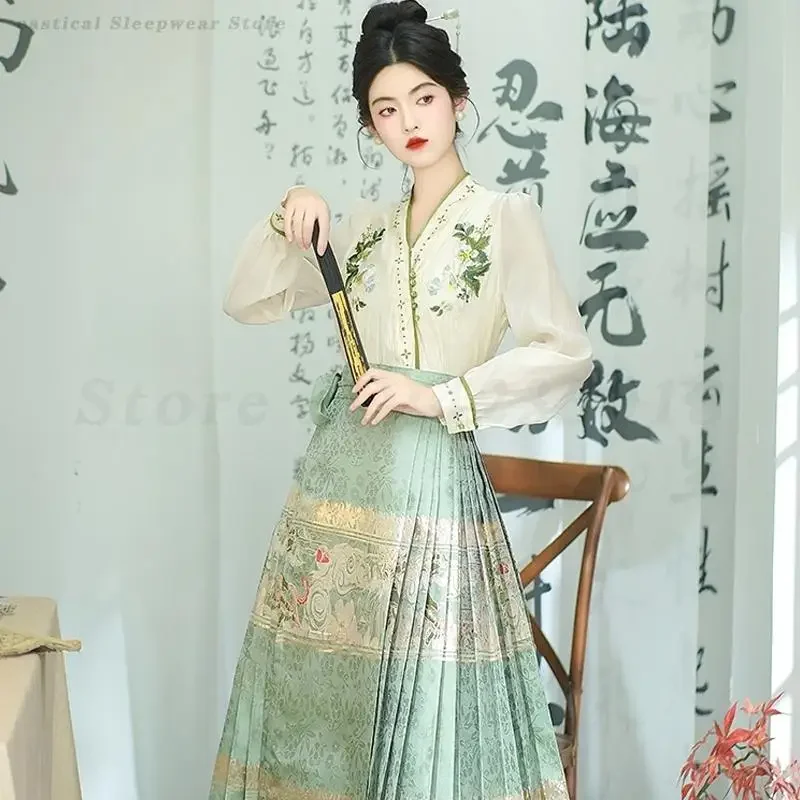 

Women Luxury Printed Hanfu Horse-Face Skirt Chinese Traditional Dresses Wedding Bridal Dress Gown Vintage Improved Cheongsam