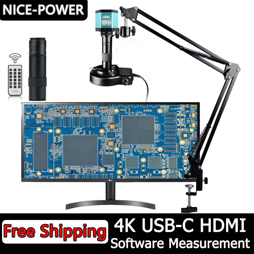 Microscópio Digital para Eletrônica 4k 48mp Usb-c Câmeras Industriais Hdmi Zoom 1150x Lente de Montagem c Telefone Solda Pcb