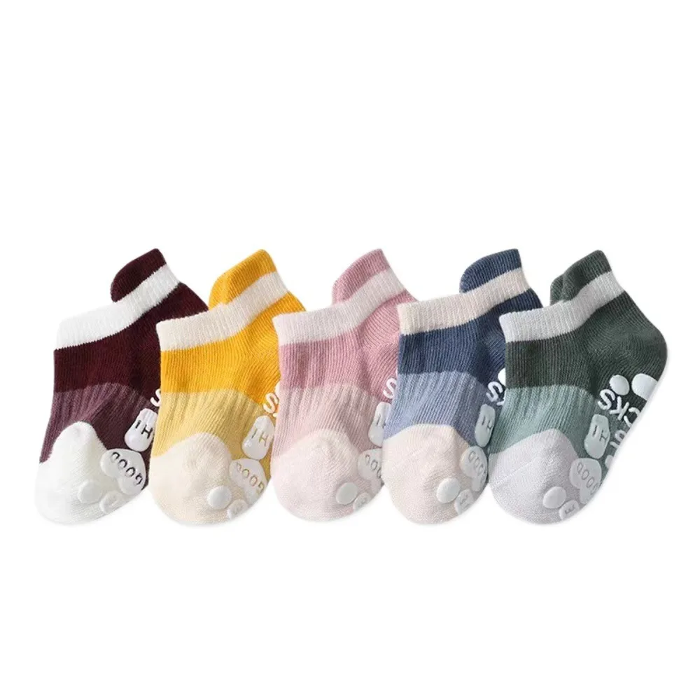 5Pairs العرق ماصة القطن الطفل جوارب يمكن السير بها على الأرض رسالة قصيرة أنبوب الاطفال الكاحل جورب عدم الانزلاق تنفس دارى المشي الجوارب هدية