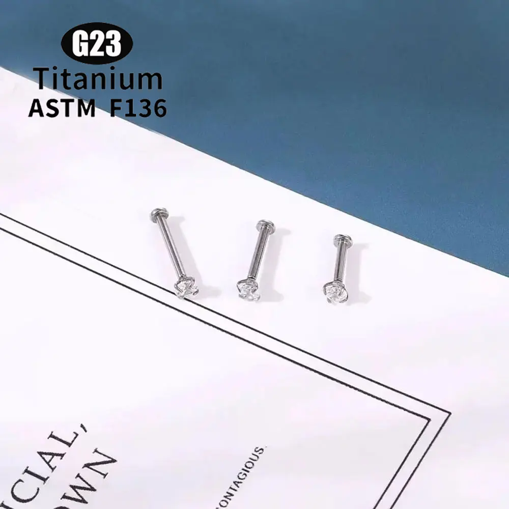 الجملة G23 التيتانيوم ASTM F136 ثقب Labret الشفاه مسمار 16 جرام دفع دبوس مجوهرات للجسم للنساء
