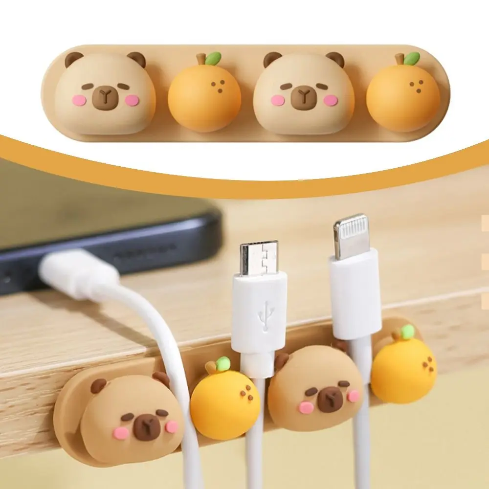 

Cute Capybara Cable Organizer Silicone Punch-free Data Cable Fixed Cable Winder Cartoon Charging Cable Storage