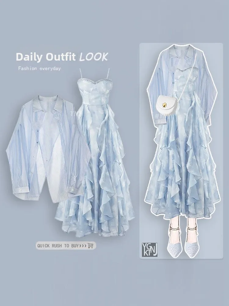 

Fashionable Sun Protection Shirt Design Casual Women's New Style Floral Print Slimming Dress Loose Fit French Style Collar