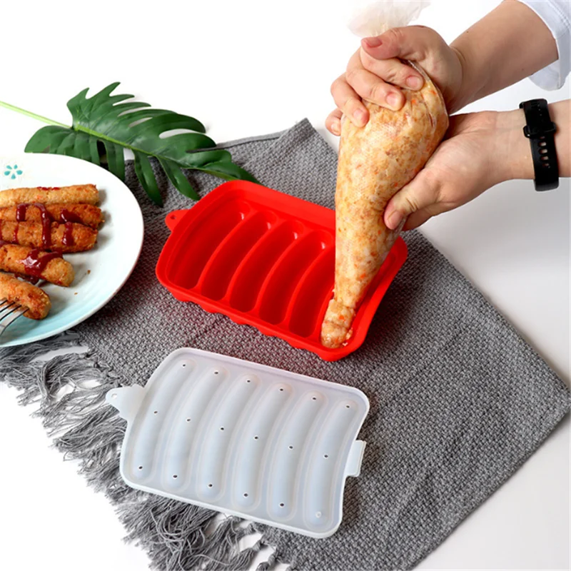 

Sausage Maker Mould 6 Grids Silicone DIY Ham Hot Dog Making Moulds With Lid Kitchen Household Sausages Cake Baking Tools Molds