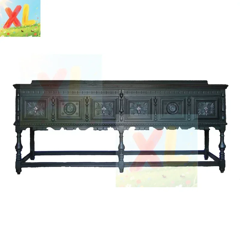 

French solid wood carving flower dining side cabinet European retro old corridor wall living room decorative cabinet