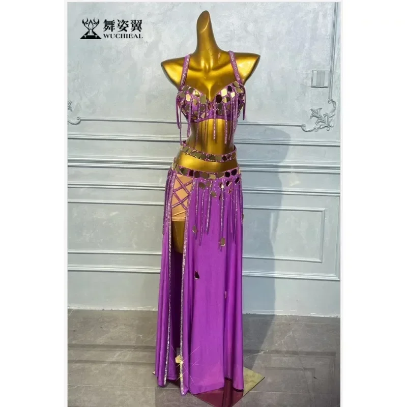 Vestido de actuación femenina adulta, vestido de práctica, traje de danza Oriental, danza del vientre femenina púrpura
