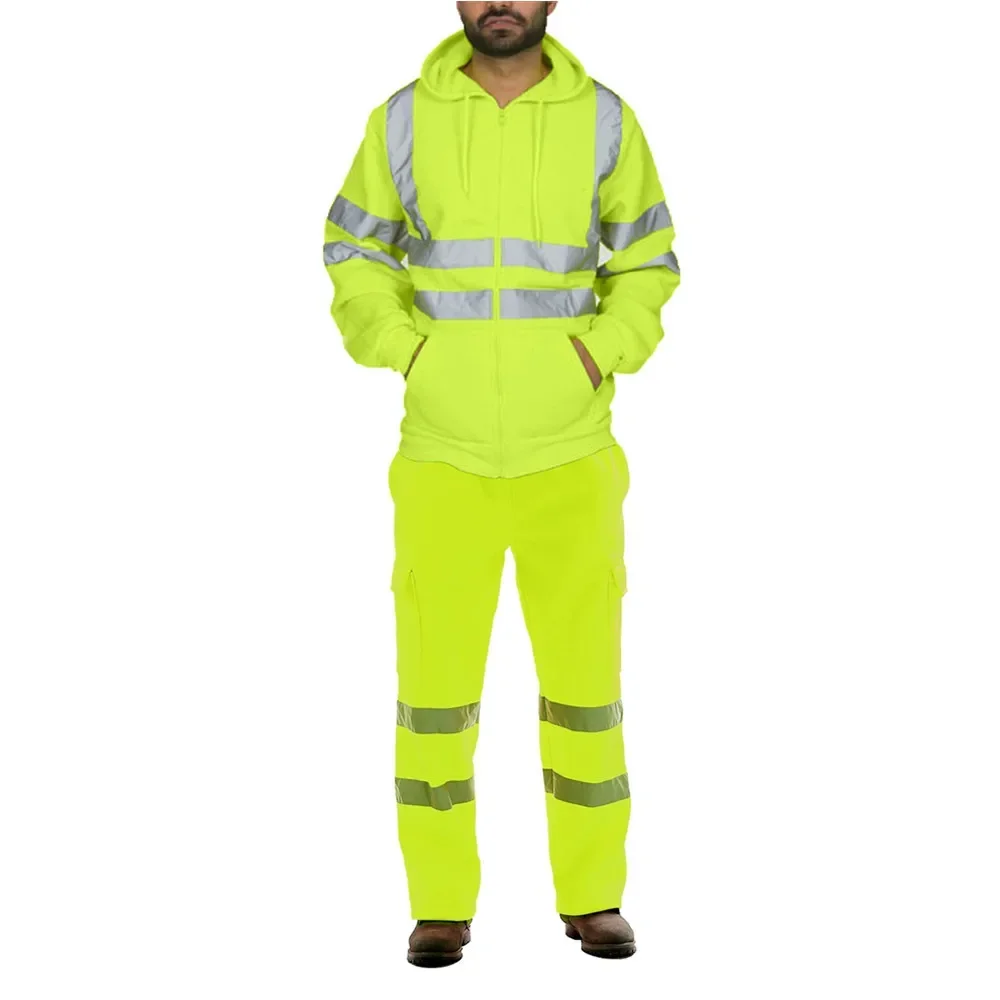 Uniform Set Mannen Sanitaire Werknemers Reflecterende Strip Werkkleding Fleece Koudebestendige Kleding Mannelijke Arbeidspakken Plus Size 3XL