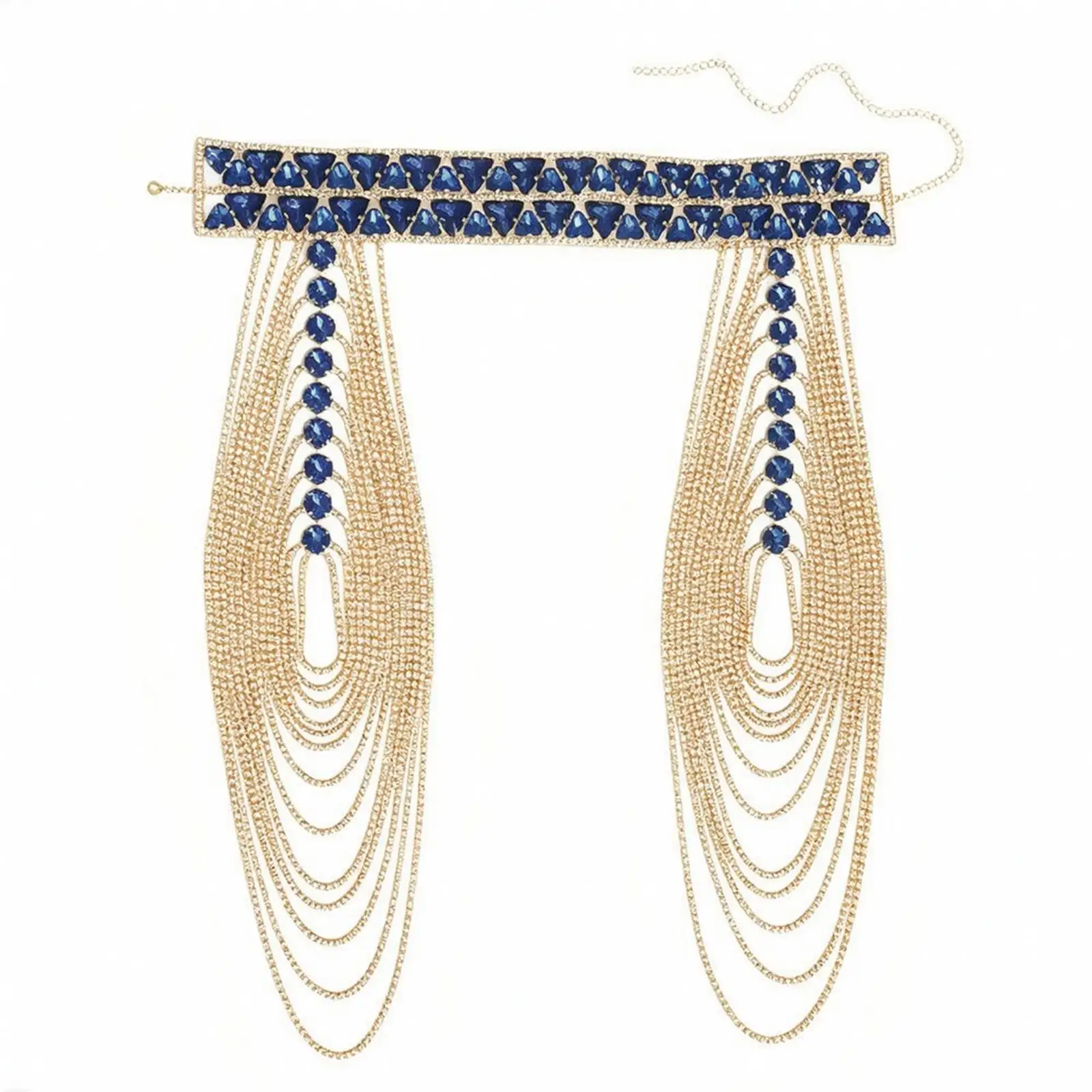 Elegant Women Shoulder Chain Rhinestone Accent Blue Stone Panel Copper Material Cascading Tassel for Formal Event Styling - view 4
