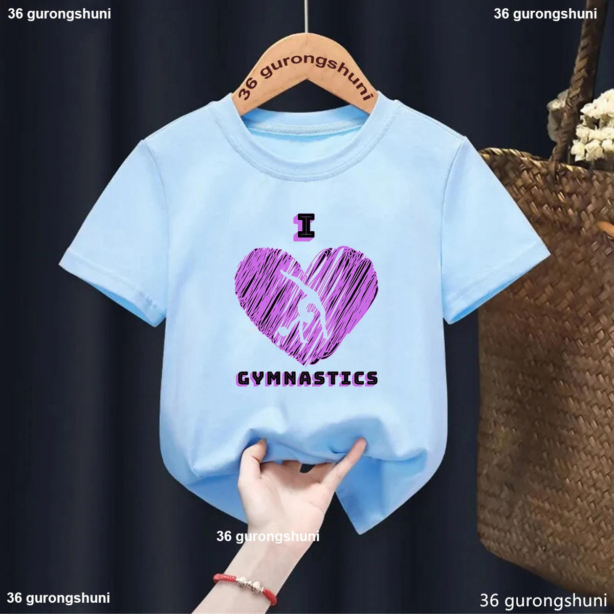 I Like Gymnastics Printed Girls' T-Shirts,Gymnastics Enthusiasts Tshirts Fashion Summer Girls Clothes Blue Shirts Tops Wholesale