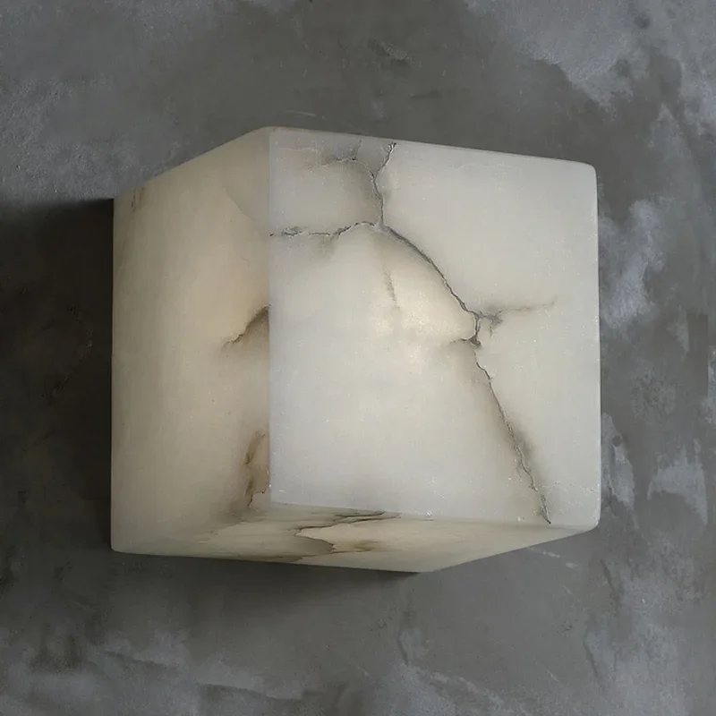 

High Quality Cube Marble Wall Lamp Natural Stone Square Bedroom Bedside LED Sconce Hallway Staircase Lighting Fixtures