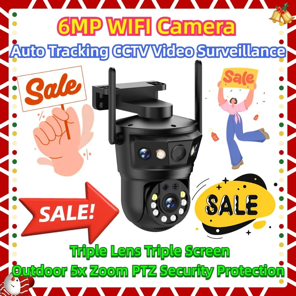 

Triple Lens Triple Screen Outdoor 5x Zoom PTZ Security Protection Auto Tracking CCTV Video Surveillance 6MP WIFI Camera