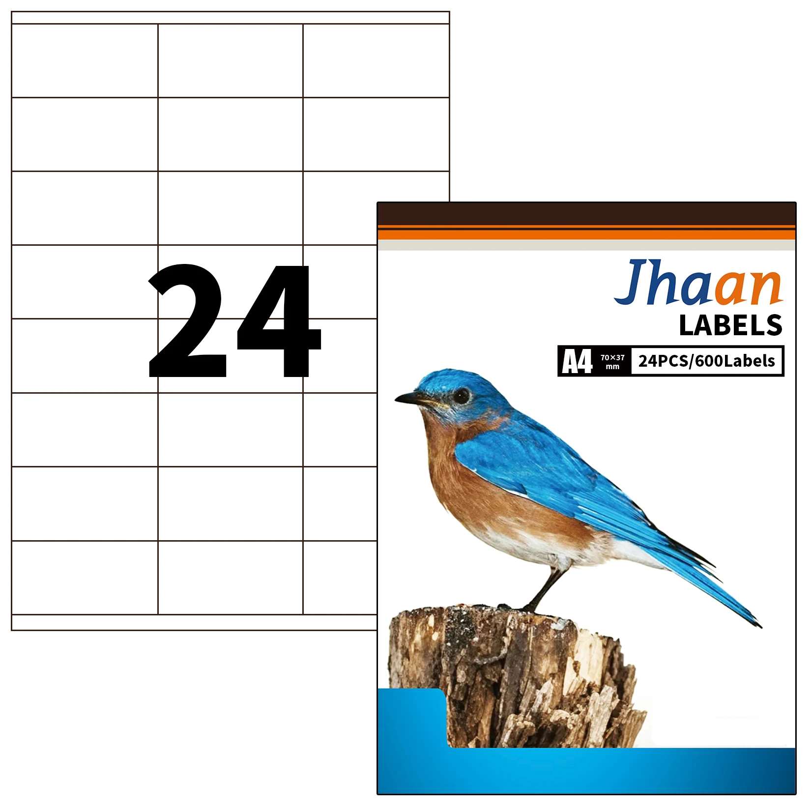 Jhaan 5 X A4 (24 Stück, 70x37mm×600 Etiketten) Kompatible Etiketten, kompatibel mit allen Laserdruckern, Tintenstrahldruckern, Kopierern – Detail 1