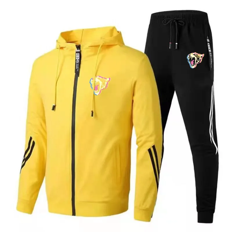 Conjunto de 2 piezas para hombre, Sudadera con capucha de Color sólido estampada a la moda + Pantalones para correr, chándal informal de moda, ropa de trabajo de alta calidad