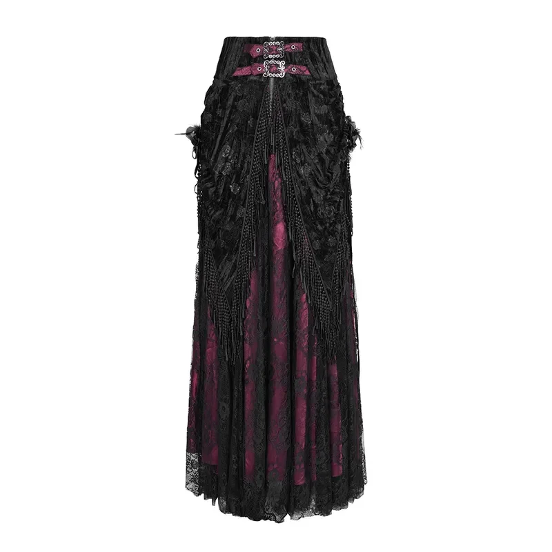 High Waist Rose Embossed Fleece Fringed Skirt Women Warm Winter A Line Midi Skirt Casual Streetwear ESKT05001 ESKT05002
