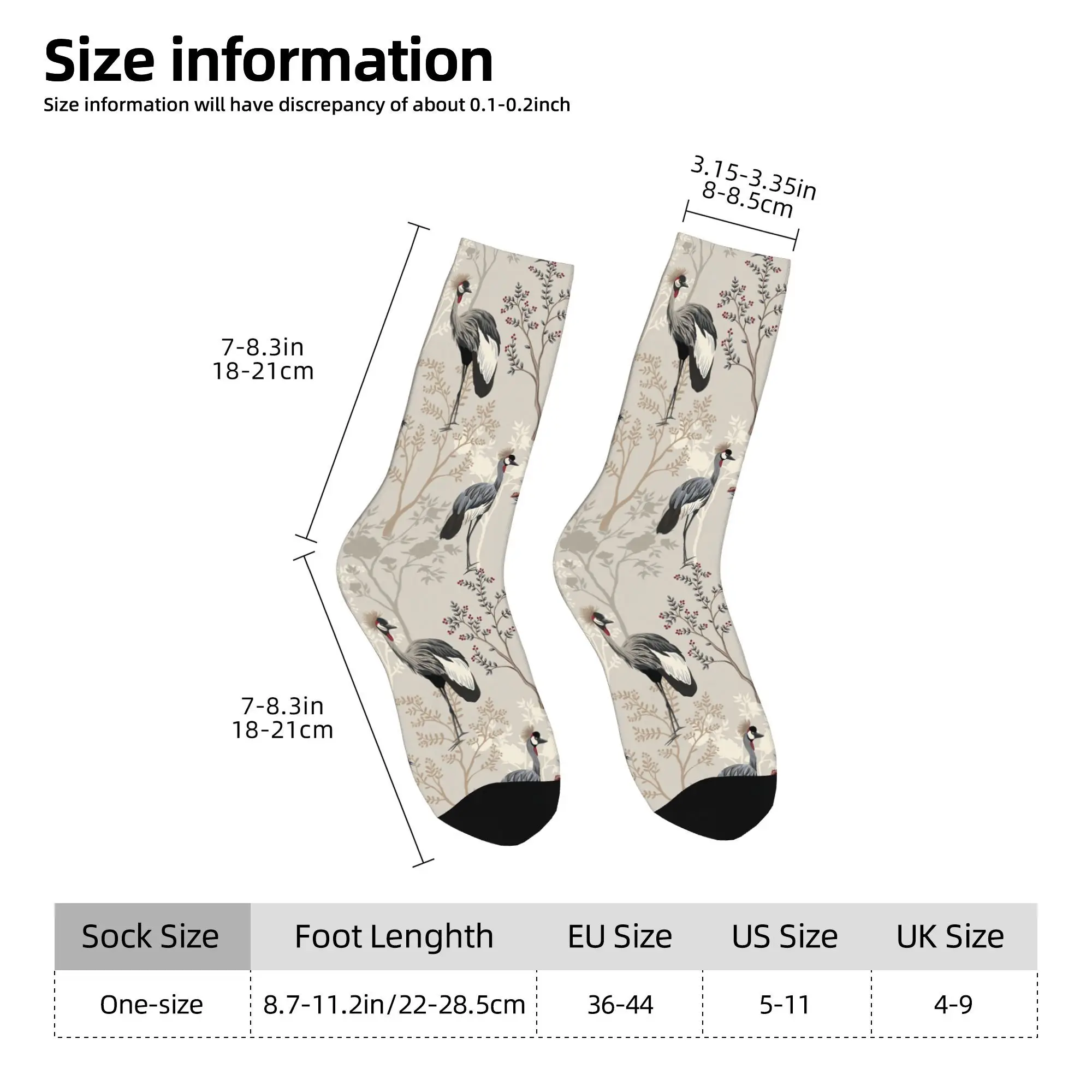 1pc Vintage Garden Tree Flowers Crane Bird Printed Men's Socks  Novelty Hip Hop Harajuku Pattern Crew Sock Casual Gift
