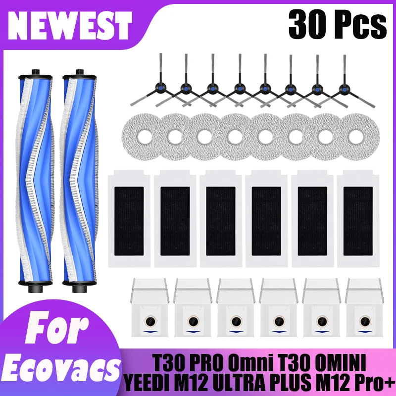 

For Ecovacs T30 PRO T30 OMINI YEEDI M12 ULTRA PLUS M12 Pro+ Robot Vaccum Replacement Main Dust Bag Filter Mop Side Brush Kit