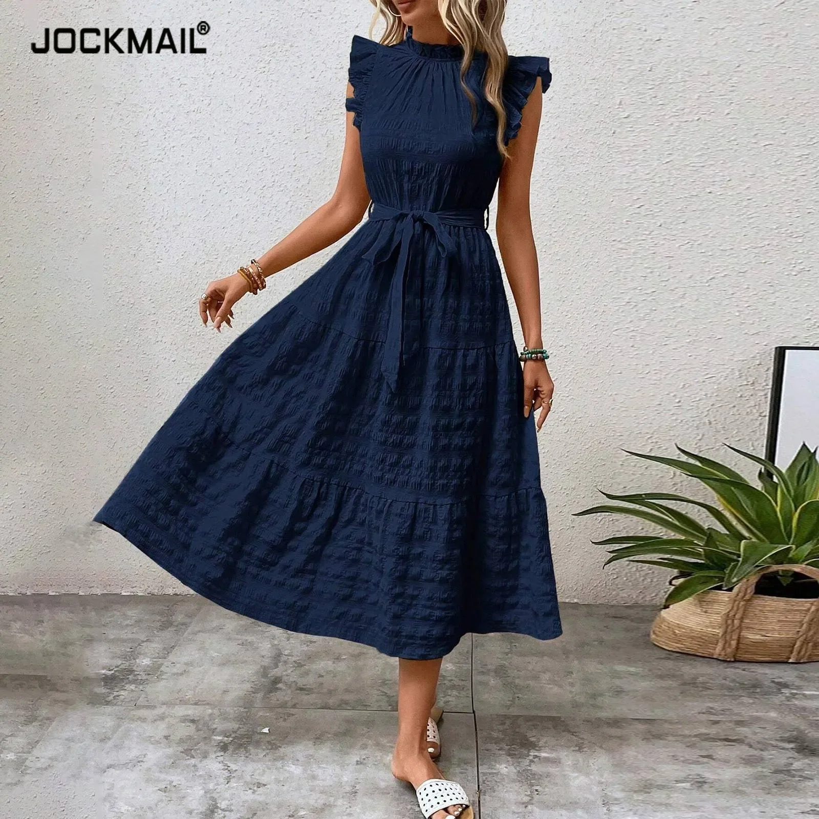 Elegant Dresses For Women 2024 Sleeveless O Neck Ruffle Plead Vacation Dress Long Maxi Dresses Woman Clothing Платье Женское