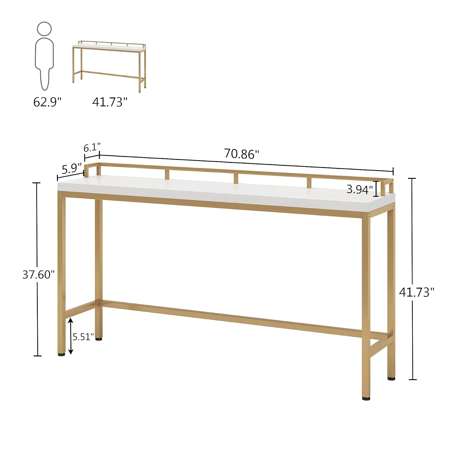 Extra Long Narrow Console Sofa Table Behind Couch Modern Entryway Hallway Living Room 70.9 Inch, Customized