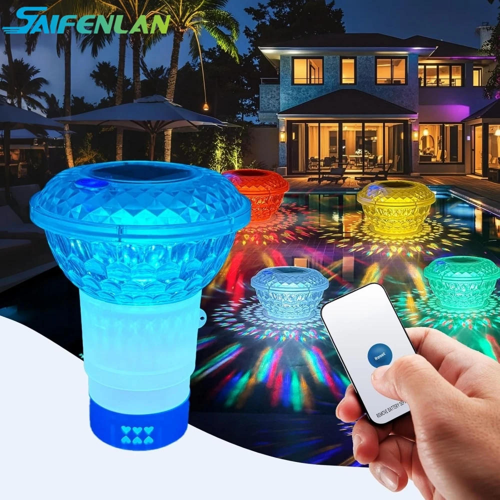 

Pool Chlorine Floater Solar Light, Remote Floating Chlorine Dispenser with Colorful Light for Swimming Pool Outdoor Pond Decor