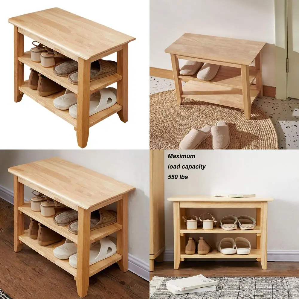 

Скамья для обуви из натурального дерева, простая скамья для хранения в прихожей, длина 23,6