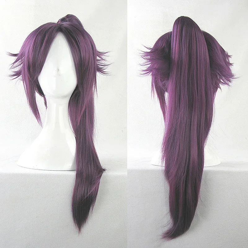 Shihouin Yoruichi Cosplay Wigs High-temperature Fiber Synthetic Hair Purple Mixed Long Chip Ponytail Wig Cap