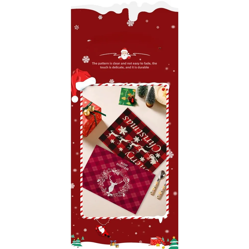Schlichtes und stilvolles Tischset mit Weihnachts-Leinen-Aufdruck, festliche Restaurant-Tischdekoration, Isolierung, westliche Lebensmittelmatte