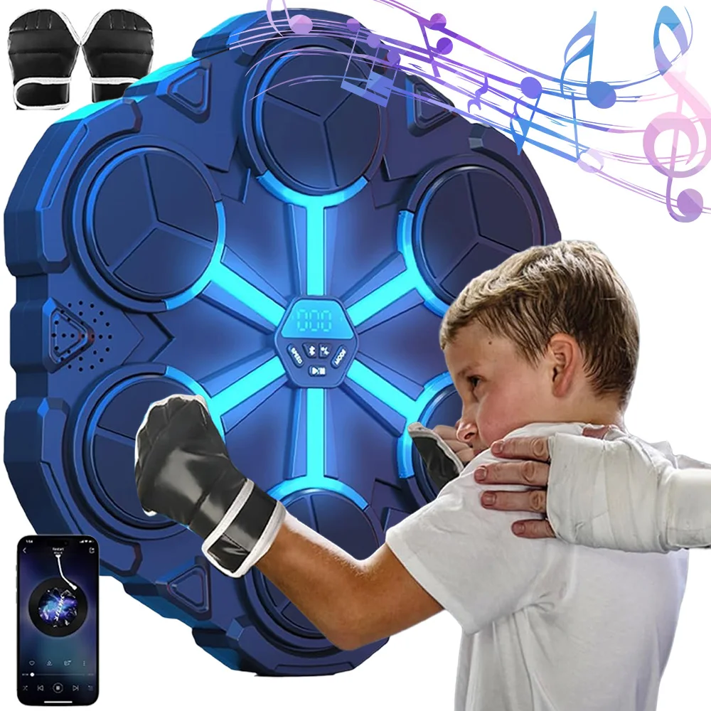 Maszyna do treningu bokserskiego z funkcją odtwarzania muzyki, 5 celów, Bluetooth, oszczędzająca miejsce, montowana na ścianie, z rękawiczkami i wyświetlaczem LED.