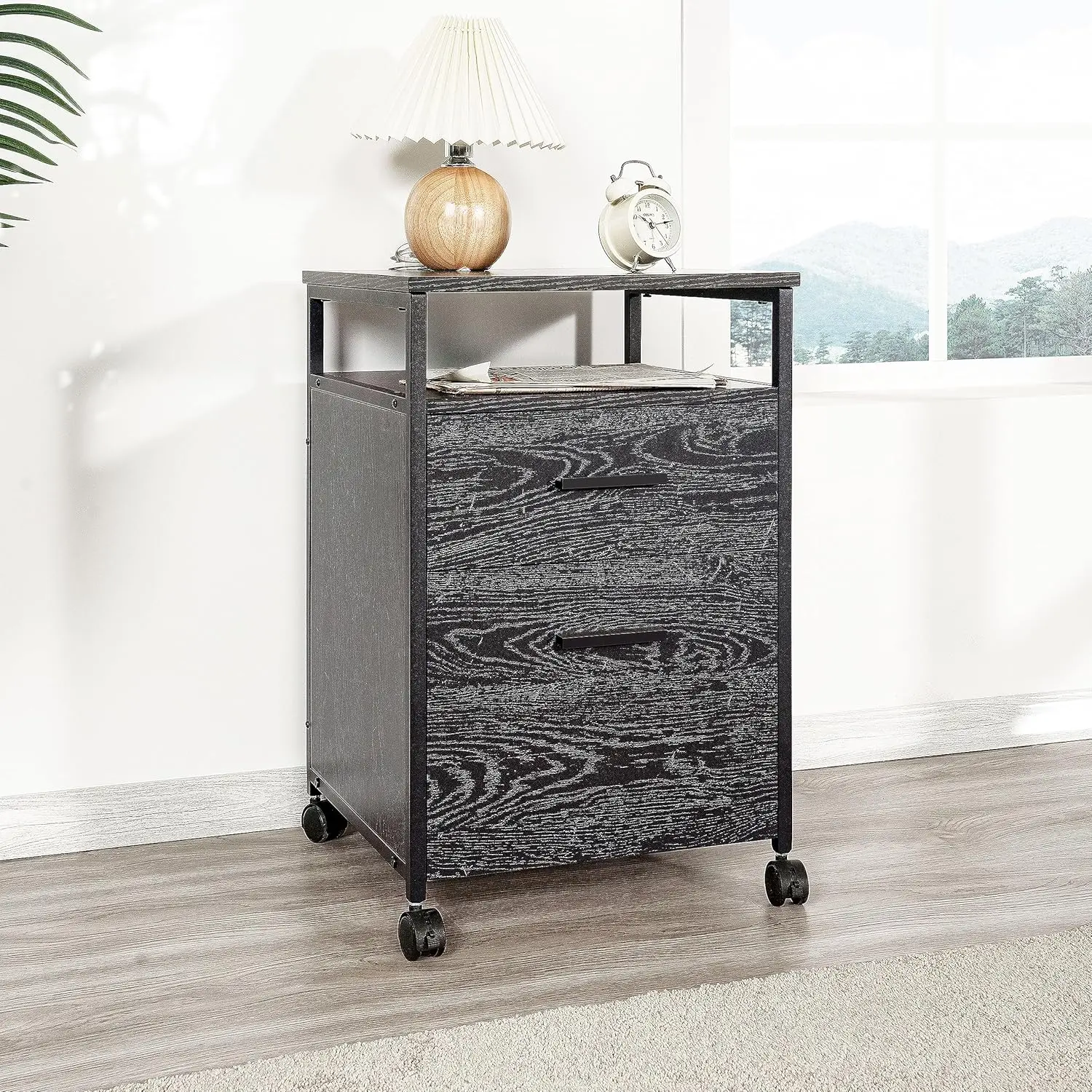 File Cabinet Under Desk Storage File Cabinets for Home Office Organization Filing Cabinet with Wheels - Distressed Black