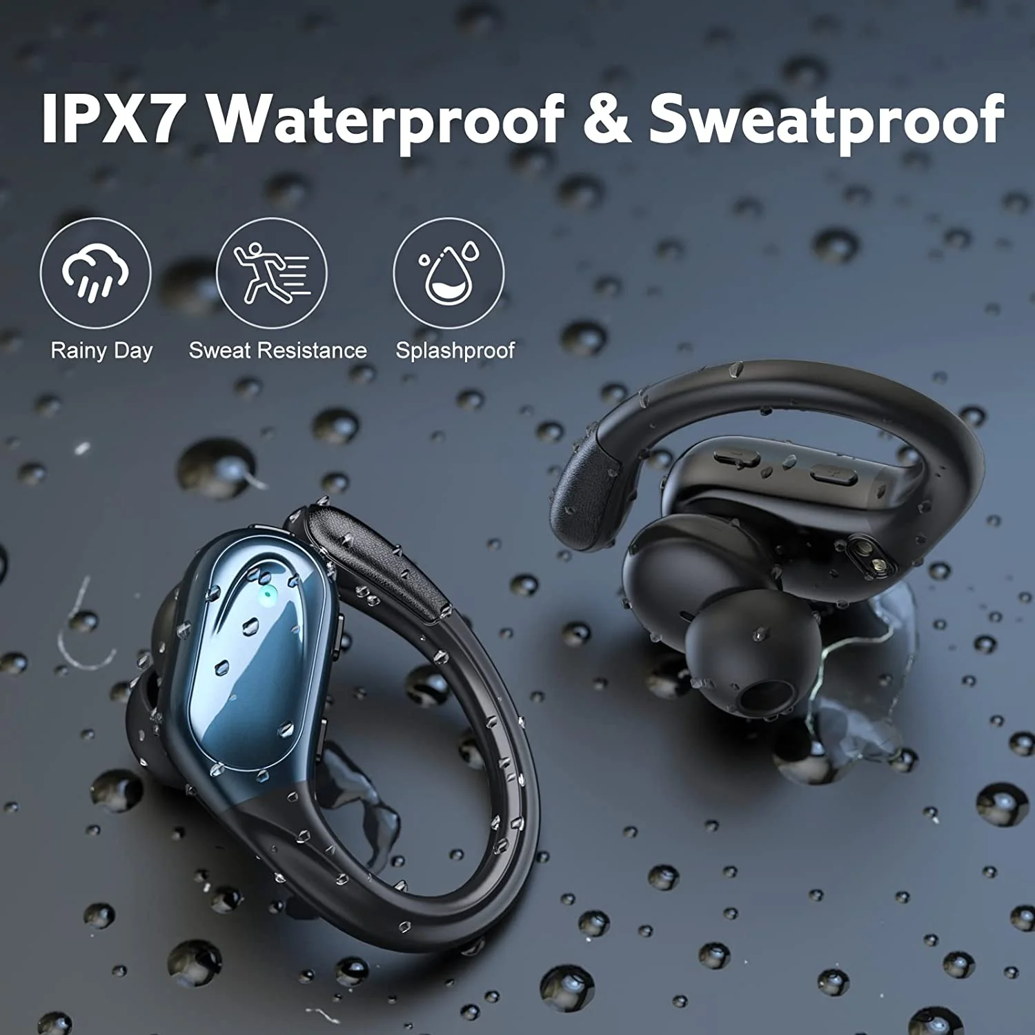 Sport Bluetooth 5.4 Earphones Earhook Headphones IPX7 Waterproof Wireless Earbuds 60 Hrs with LED Power Display Physical Buttons