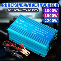 12V/24V To 220V Car Inverter Pure Sine Wave Converter 1000W/1500W/2200W Solar Energy Battery Voltage Transformer 50Hz Inversor