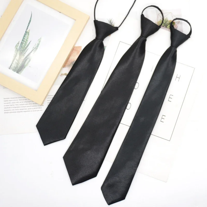 Unisex Czarny Prosty Krawat Slim Krawat Uniform Koszula Garnitur Krawaty Steward Matowy Krawat Pogrzebowy Leniwe Krawaty Mężczyźni Kobiety Studenci