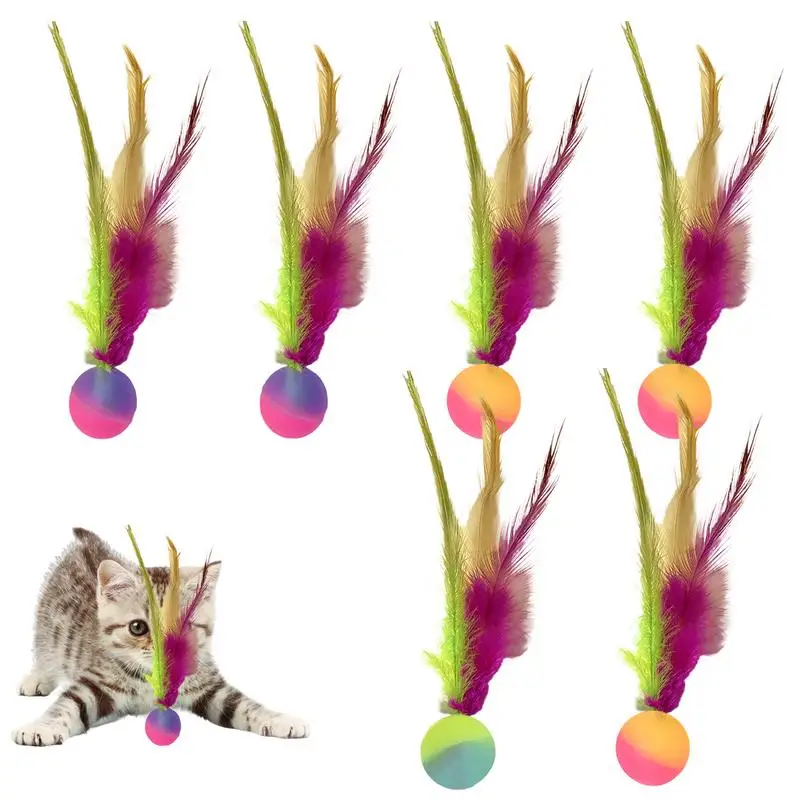 Pelotas elásticas para gatos, pelotas hinchables interactivas, juguetes rodante hinchables con plumas para gatos para hacer ejercicio, gatito interior aburrido