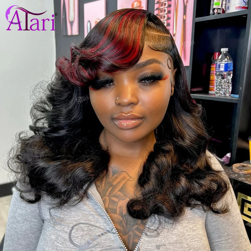 

Black Stripe Red 13x4 13x6 Lace Frontal Body Wave Human Hair Wigs Transparent Lace Front Highlights Brazilian Wig Pre Plucked