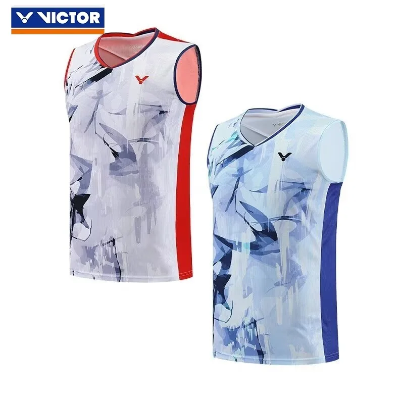 Victor 2024 New sleeveless top Short sleeve training breathable T-shirt Quick drying shirt set badminton clothes men victor