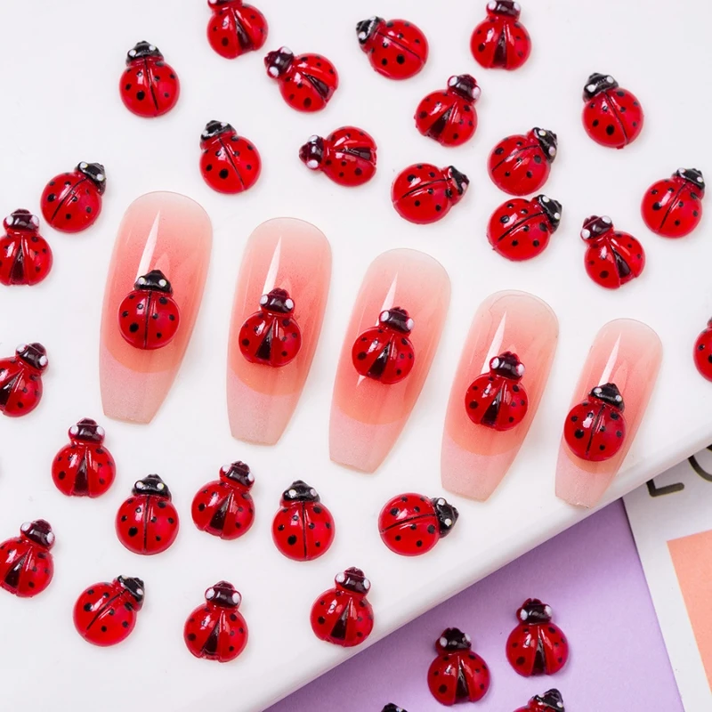 20/50 pçs joaninha bonito natural dos desenhos animados encantos de unhas animais flatback strass para decorações da arte do prego diy acessórios manicure