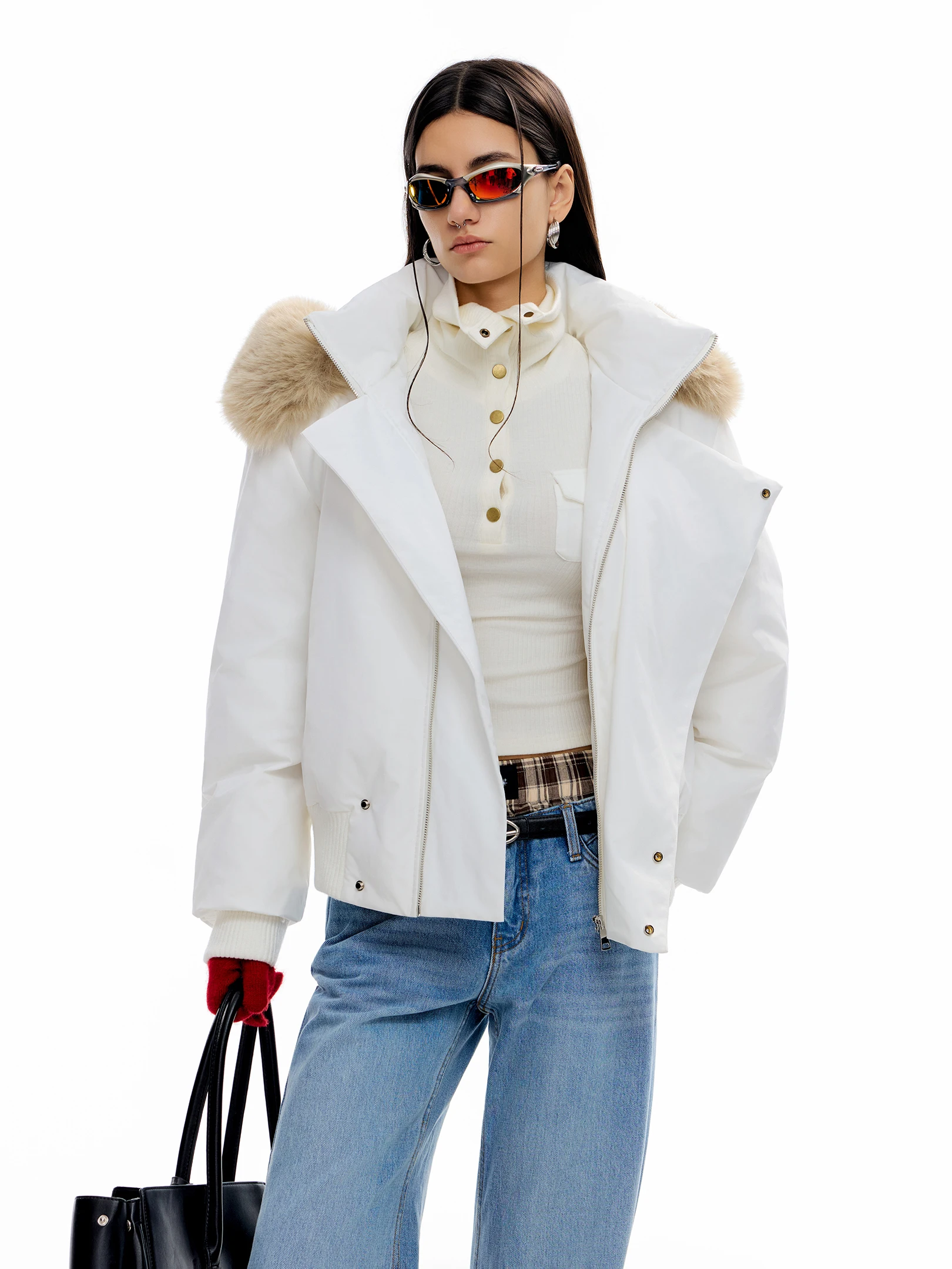 Women 2025 Winter New Sweet Parkas Sexy American Style Retro Cotton Jackets Faux Fur Collar Solid Color Long Sleeve Hooded Coats